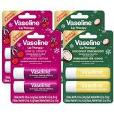 Vaseline Lip Therapy 2 Merry Cherry & 2 Coconut Macaron Twin Packs (8 Sticks) + Lip Protectant, Stocking Stuffers, Secret Santa, 0.32 Oz Ea