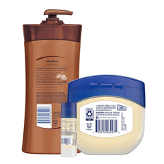 Vaseline Intensive Care Cocoa Radiant Lotion, 20.3 oz Bundled with Moisturizing Healing Jelly Butter, 7.5 and Shimmer Stick, 1.4 oz, Moisturized Skin Light Scent