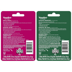 Vaseline Lip Therapy 2 Merry Cherry & 2 Coconut Macaron Twin Packs (8 Sticks) + Lip Protectant, Stocking Stuffers, Secret Santa, 0.32 Oz Ea