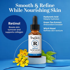 TruSkin Retinol Serum for Face – Gentle, Skin Friendly Anti-Aging Retinoid with Hyaluronic Acid, Cica & Vitamin E – Retinol Facial Serum for Smoother-Looking Skin & Improved Texture, 1 Fl Oz