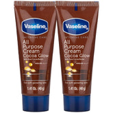 Vaseline Travel Essentials, All Purpose Cream Cocoa Glow 2-Pack, Hand & Body Lotion for Extremely Dry Skin, 1.41 Oz Ea