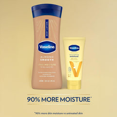 Vaseline Body Lotion, Almond Smooth, 72HR Moisture with Pro-Vitamin B5 + Travel-Friendly Nourishing Moisture Lotion for Extremely Dry Skin