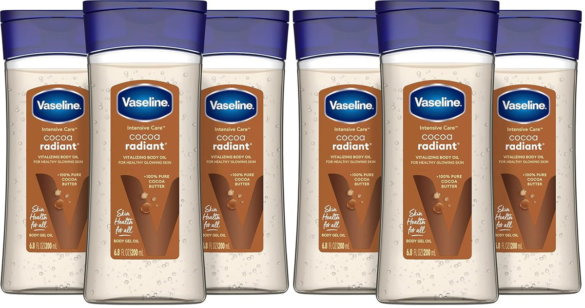 Vaseline Intensive Care Cocoa Radiant Pack of 3 for Glowing Skin Body Gel Oil Made with Pure Cocoa Butter + Replenishing Oils 6.8 oz, (Pack of 6)