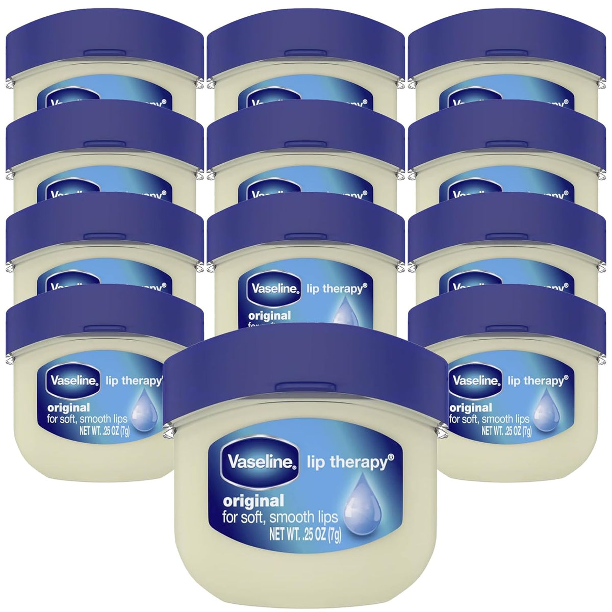 Vaseline Lip Therapy Original Mini Counter Display 2-Packs (12 Jars) – Bulk Lip Balm, Moisturizer for Soft, Smooth & Glossy Lips, 0.25 Oz Ea