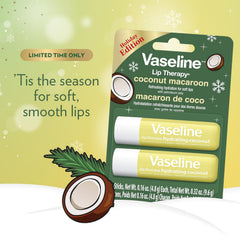 Vaseline Lip Therapy 2 Merry Cherry & 2 Coconut Macaron Twin Packs (8 Sticks) + Lip Protectant, Stocking Stuffers, Secret Santa, 0.32 Oz Ea