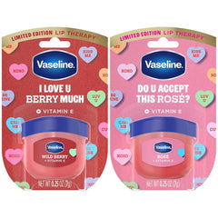 Vaseline Lip Therapy Mini Tinted Lip Balm Set, Valentine’s Day Limited Edition Rosé + Wild Berry with Vitamin E for Soft, Kissable Lips, 0.25 Oz Ea