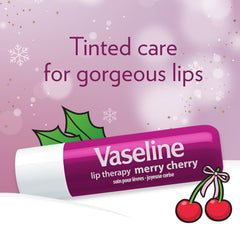 Vaseline Lip Therapy 2 Merry Cherry & 2 Coconut Macaron Twin Packs (8 Sticks) + Lip Protectant, Stocking Stuffers, Secret Santa, 0.32 Oz Ea