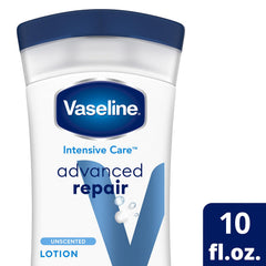 Vaseline Intensive Care Lotion, Unscented, Advanced Repair 2-Pack – Non-Greasy Moisturizer for Extremely Dry Skin, 10 Oz Ea