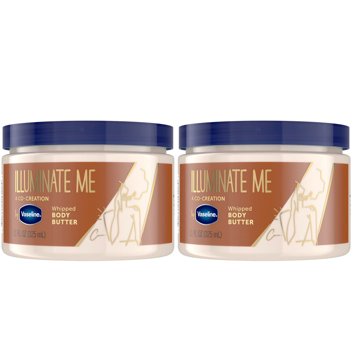 Vaseline Illuminate Me Whipped Body Butter 2-Pack – Lightweight Moisturizer for Luminous, Glowing Skin, 11 Oz Ea