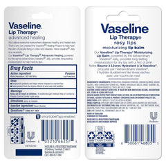 Vaseline Lip Therapy Advanced Healing Lip Balm Original & Rosy Lips Twin Packs, 4 Tubes Total, 0.35 Oz Ea