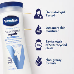 Vaseline Intensive Care Lotion, Unscented, Advanced Repair 2-Pack – Non-Greasy Moisturizer for Extremely Dry Skin, 10 Oz Ea