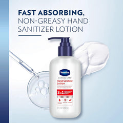 Vaseline Hand Sanitizer Lotion 2-in-1 Hydrating Skin Care 3 Ct Moisturizes and Eliminates Bacteria with Vitamin E 8 oz