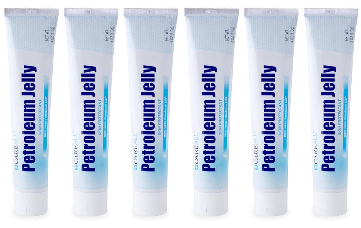 CareALL Petroleum Jelly 4 Oz. Tube (6 Pack), Unscented, 100% Pure White Petrolatum Jelly USP, Moisturizer for Dry Cracked Skin and Lips, Protectant for Minor Cuts, Scrapes, Burns.