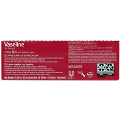 Vaseline Lip Rosy, Fast-Acting Nourishment, Ideal for Chapped, Dry, Cracked, or Damaged Lips, Lip Balm,12 Sticks, 1 Box