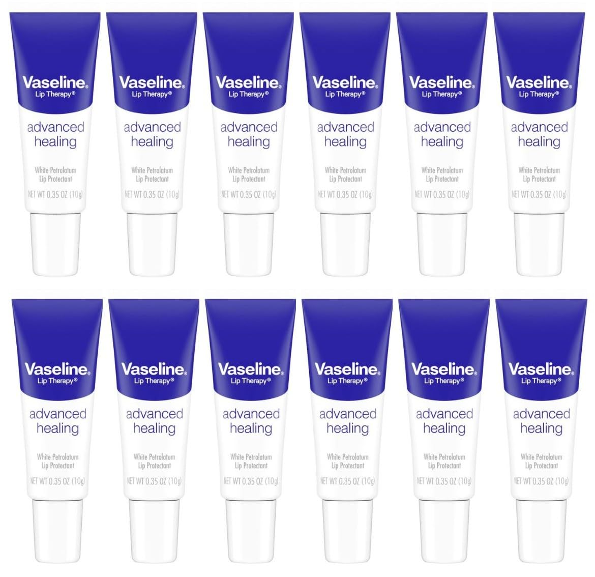 Vaseline Lip Therapy Petroleum Jelly, Advanced Formula 0.35 oz (12 pack)